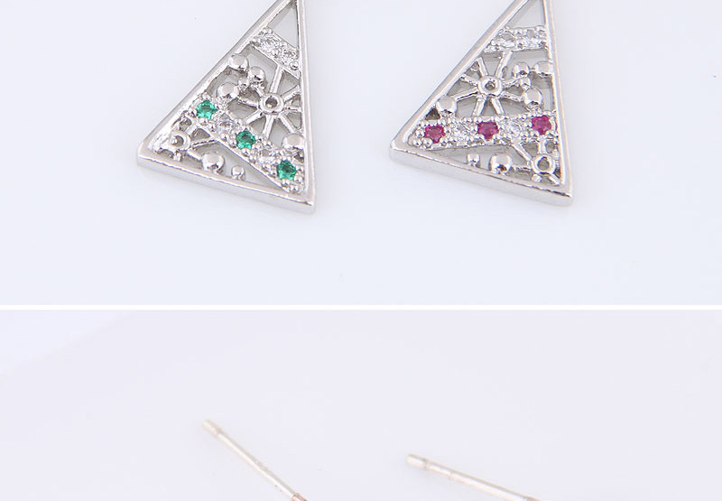 Fashion Silver  Silver Pin Copper Micro Inlaid Zircon Triangle Stud Earrings,Drop Earrings