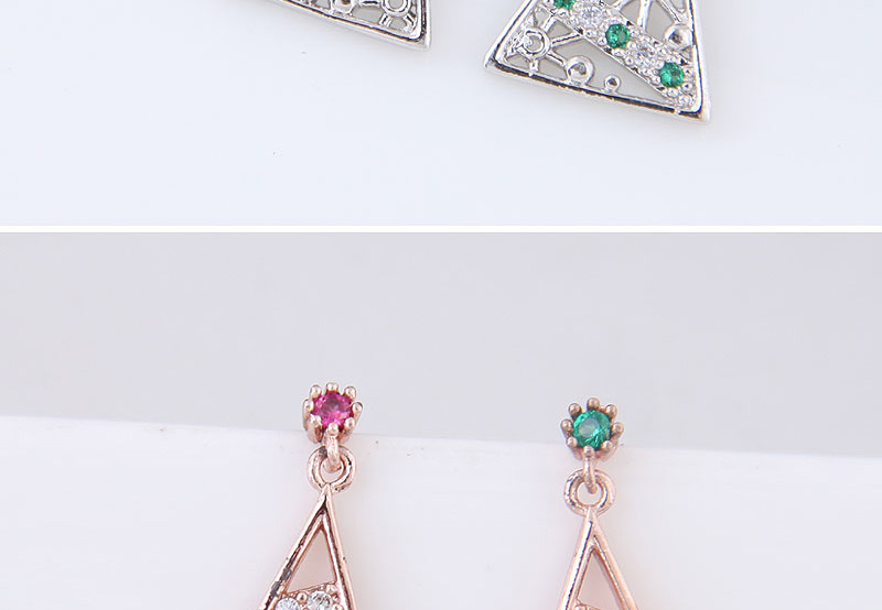 Fashion Rose Gold  Silver Pin Copper Micro Inlaid Zircon Triangle Stud Earrings,Drop Earrings