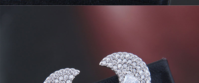 Fashion Silver  Silver Needle Copper Micro-inlaid Zircon Meniscus Earrings,Stud Earrings