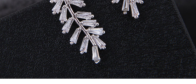 Fashion Silver  Silver Needle Copper Micro-inlaid Zircon Foliage Asymmetric Earrings,Stud Earrings