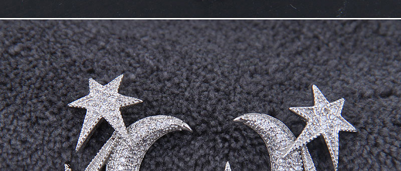 Fashion Silver  Silver Needle Copper Micro-inlaid Zircon Star Moon Stud Earrings,Drop Earrings