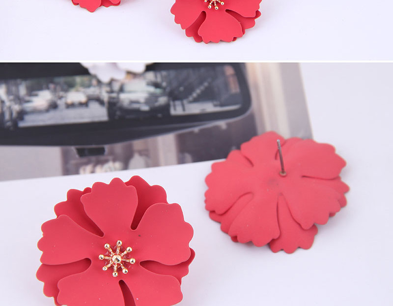 Fashion Red Metal Flower Earrings,Stud Earrings