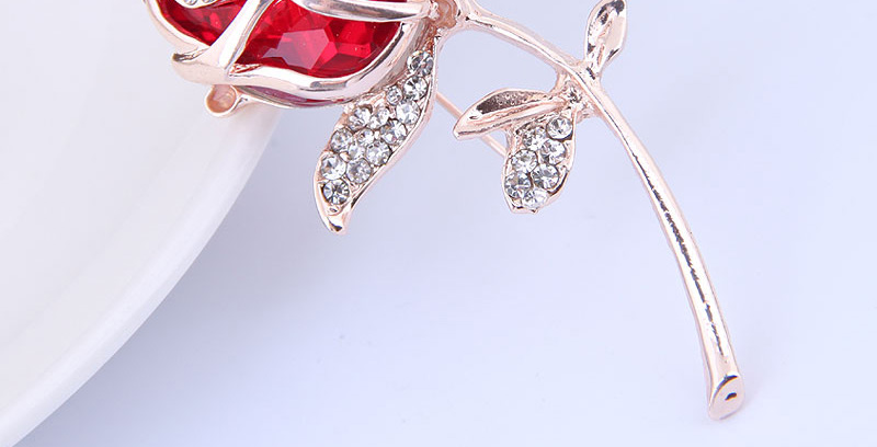 Fashion Red Metal Gemstone Tulip Brooch,Korean Brooches