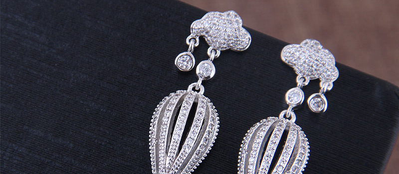 Fashion Silver Copper Micro-inlaid Zircon Parachute Earrings,Drop Earrings