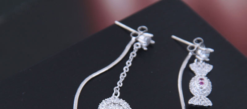 Fashion Silver Copper Micro Inlaid Zircon Lollipop Pearl Stud Earrings,Earrings