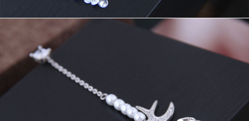 Fashion Silver Copper Micro-inlaid Zircon Swallow Tassel Asymmetrical Earrings,Earrings