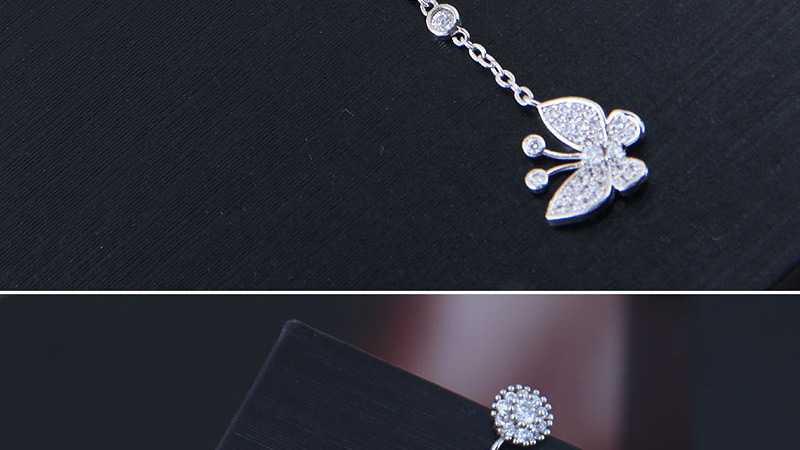 Fashion Silver Copper Micro-inlaid Zircon Butterfly Dance Asymmetric Earrings,Drop Earrings