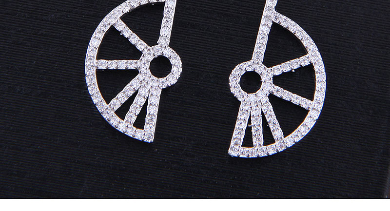 Fashion Silver Copper Micro Inlaid Zircon Fan Earrings,Stud Earrings