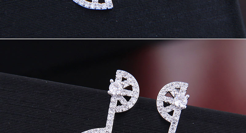 Fashion Silver Copper Micro Inlaid Zircon Fan Earrings,Stud Earrings