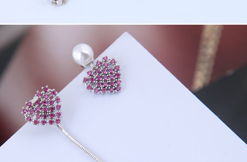 Fashion Pink Copper Micro-inlaid Zircon Animal Asymmetric Earrings,Earrings