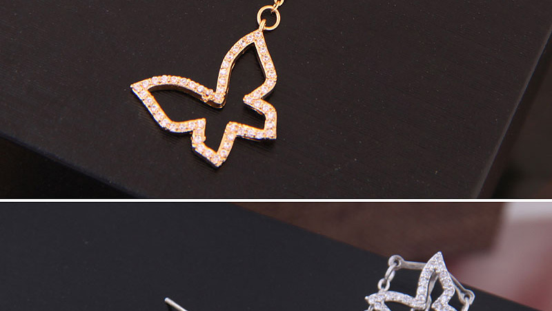 Fashion Silver Copper Micro-inlaid Zircon Butterfly Dance Asymmetric Earrings,Stud Earrings