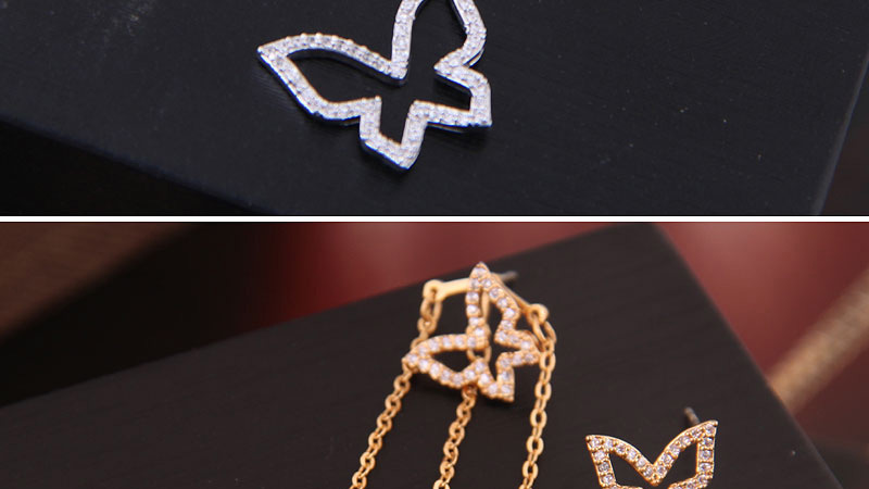 Fashion Gold Copper Micro-inlaid Zircon Butterfly Dance Asymmetric Earrings,Earrings