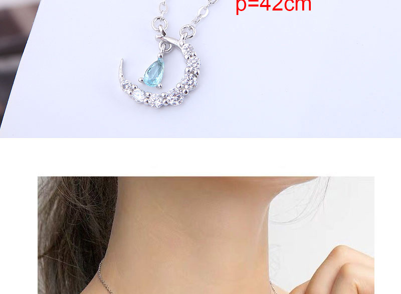 Fashion Silver Copper Plated Gold Zircon Crescent Moon Necklace,Necklaces
