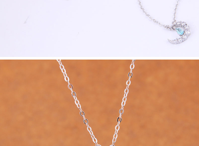 Fashion Silver Copper Plated Gold Zircon Crescent Moon Necklace,Necklaces
