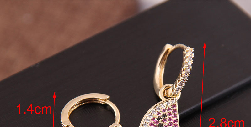 Fashion Gold Inlaid Zircon Watermelon Circle Asymmetric Earrings,Hoop Earrings