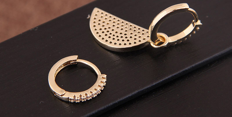 Fashion Gold Inlaid Zircon Watermelon Circle Asymmetric Earrings,Hoop Earrings