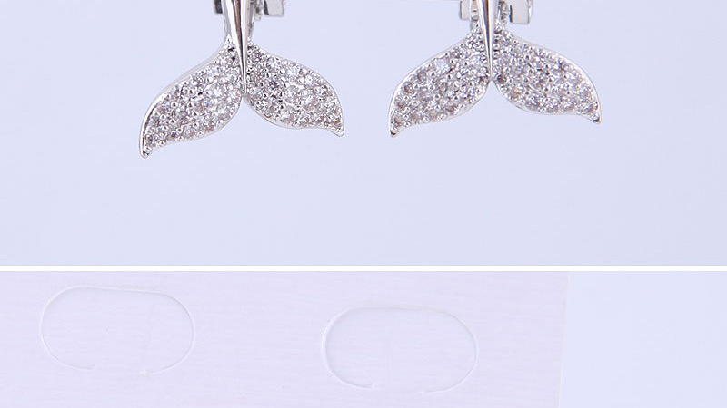 Fashion Silver Copper Micro-inlaid Zircon Fish Tail Earrings,Earrings