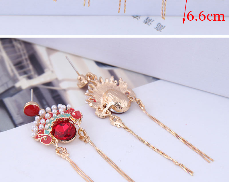 Fashion Red Peking Opera Hua Dan Facebook Fringe Stud Earrings,Stud Earrings