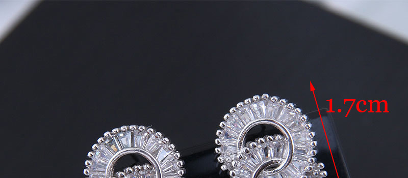 Fashion Silver Copper Micro-inlaid Double-ring Zircon Earrings,Stud Earrings