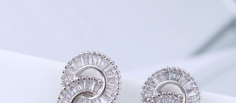 Fashion Silver Copper Micro-inlaid Double-ring Zircon Earrings,Stud Earrings