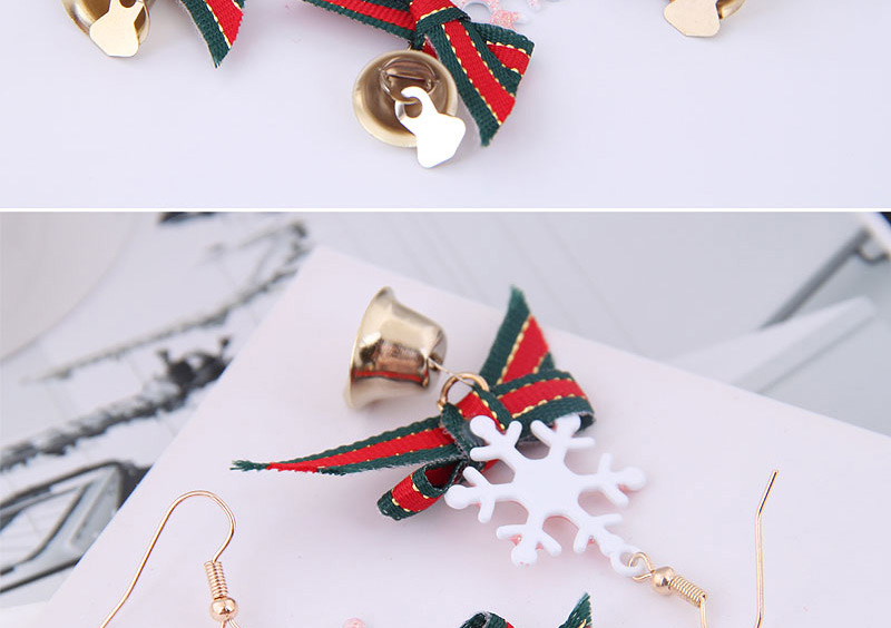 Fashion Green Snowflake Bow Bell Christmas Series Earrings,Drop Earrings