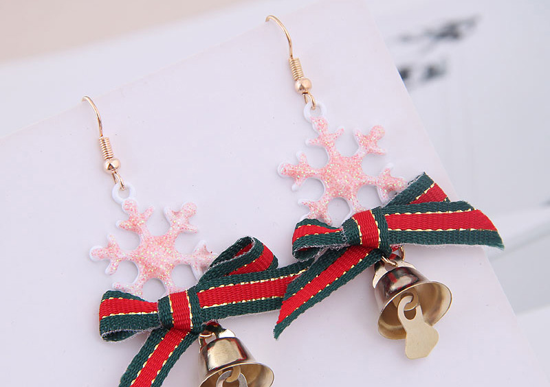 Fashion Beige Snowflake Bow Bell Christmas Series Earrings,Drop Earrings