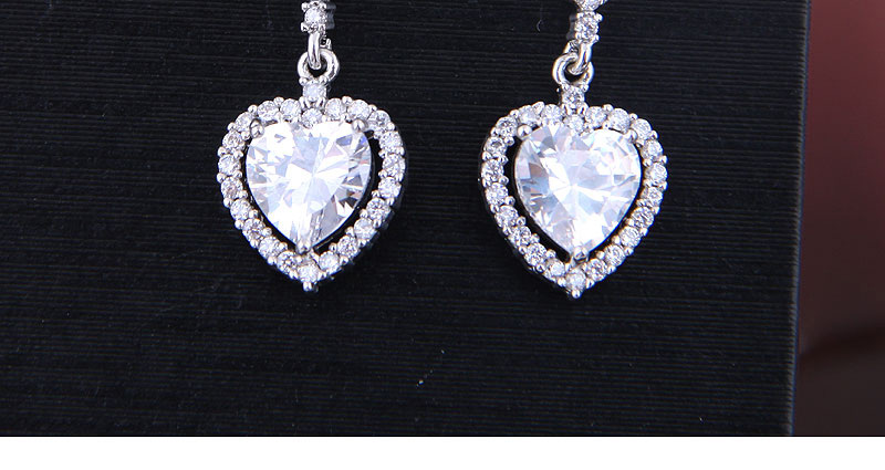 Fashion Silver Copper Micro Inlaid Zircon Sparkling Heart Earrings,Drop Earrings