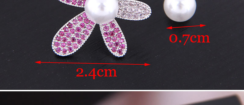 Fashion Red Copper Micro-inlaid Zircon-sparking Purple Gold Flower Asymmetric Earrings,Stud Earrings