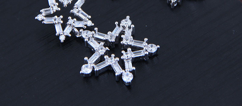 Fashion Silver Copper Micro Inlaid Zircon Shining Star Stud Earrings,Drop Earrings