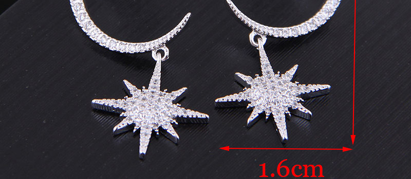 Fashion Silver Copper Micro-inlaid Zircon Star And Moon Earrings,Drop Earrings