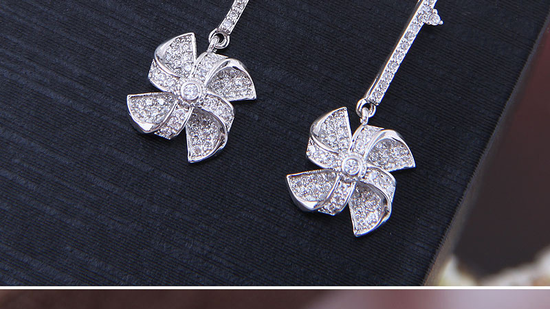 Fashion Silver Copper Micro-inlaid Zircon Windmill Earrings,Drop Earrings