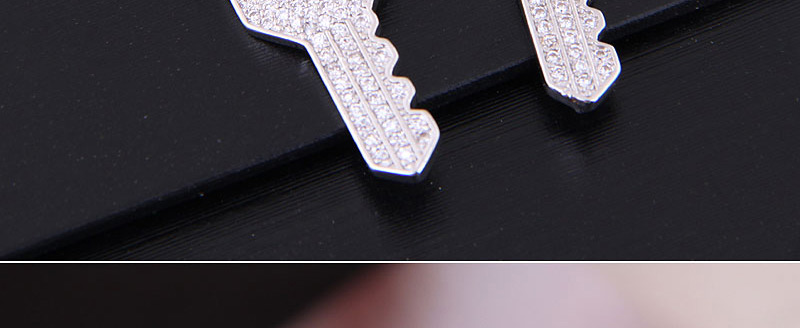 Fashion Silver Copper Micro Inlaid Zircon Key Stud Earrings,Drop Earrings