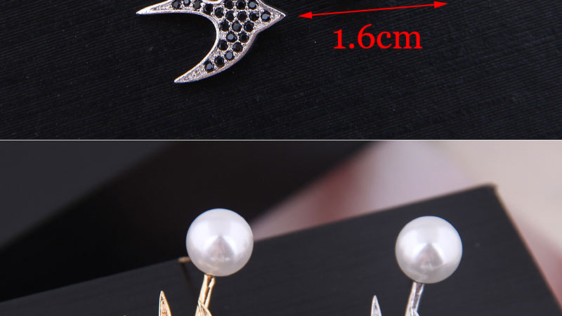 Fashion Silver Copper Micro Inlaid Zircon Swallow Pearl Earrings,Stud Earrings