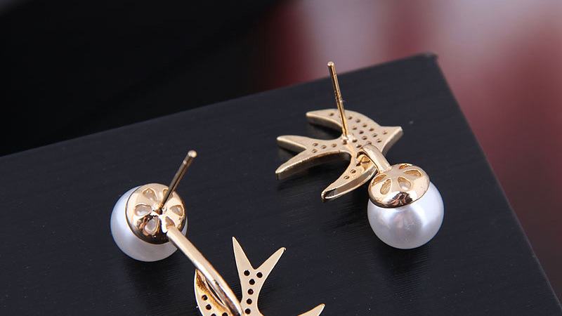 Fashion Silver Copper Micro Inlaid Zircon Swallow Pearl Earrings,Stud Earrings