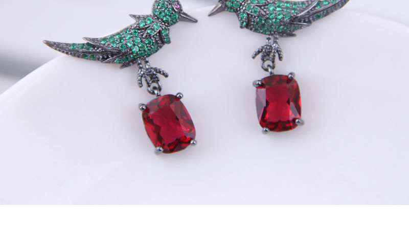 Fashion Crimson Copper Micro Inlaid Zircon Bird Earrings,Stud Earrings