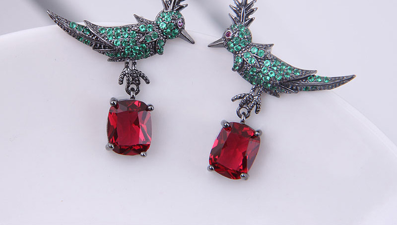 Fashion Crimson Copper Micro Inlaid Zircon Bird Earrings,Stud Earrings