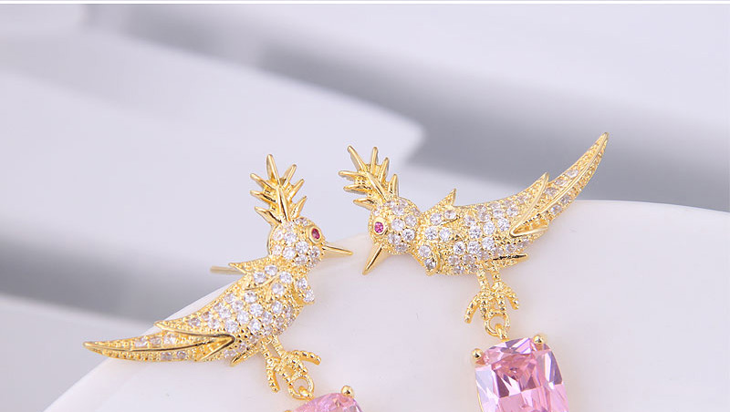 Fashion Pink Copper Micro Inlaid Zircon Bird Earrings,Stud Earrings