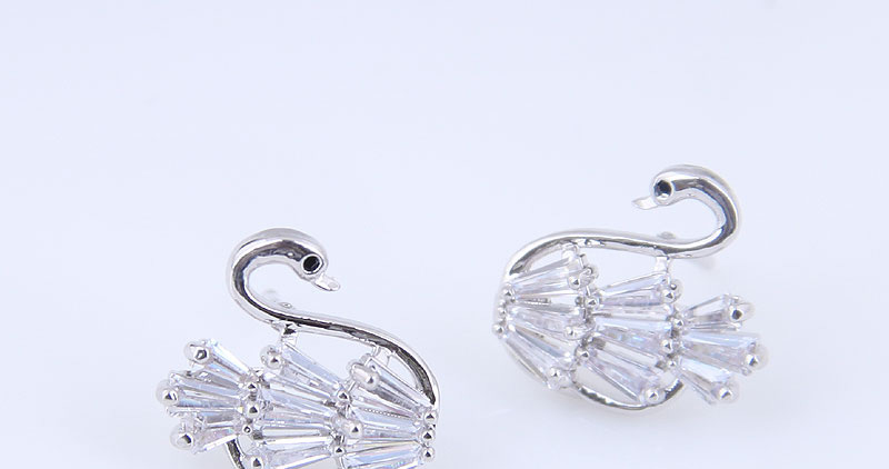 Fashion White Copper Micro Inlaid Zircon Swan Earrings,Stud Earrings