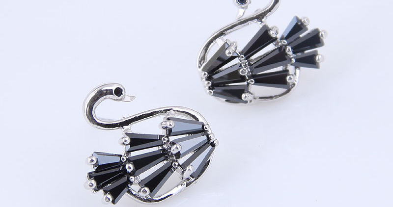 Fashion Black Copper Micro Inlaid Zircon Swan Earrings,Stud Earrings