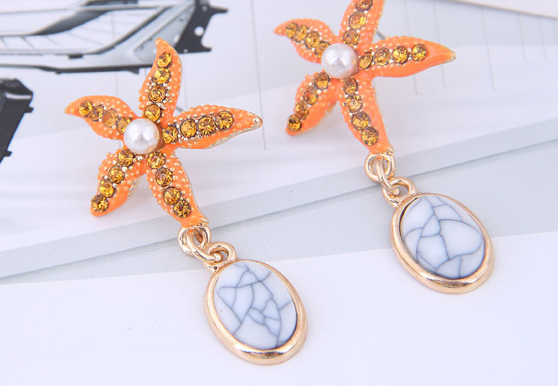 Fashion Yellow Metal Seashell Wind Starfish Drop Earrings,Drop Earrings