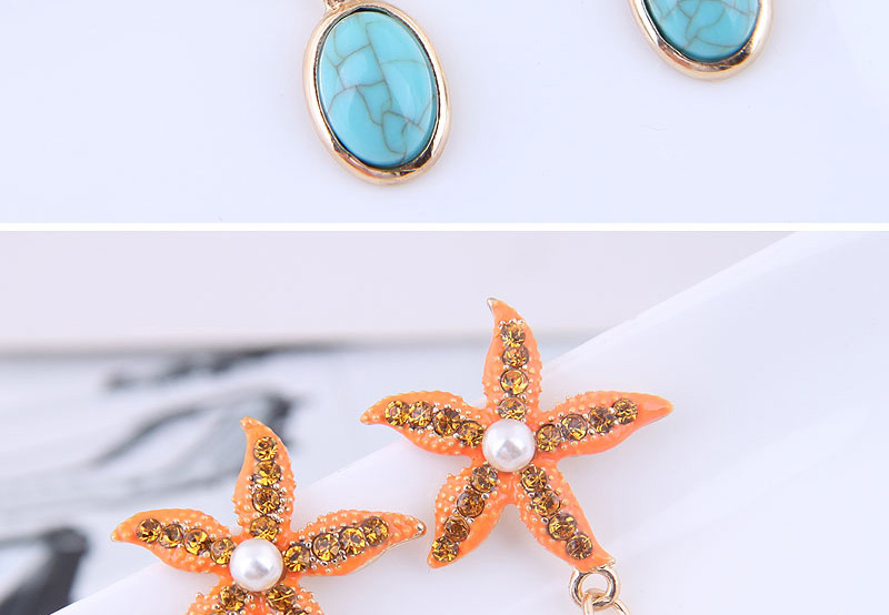 Fashion Green Metal Seashell Wind Starfish Drop Earrings,Drop Earrings