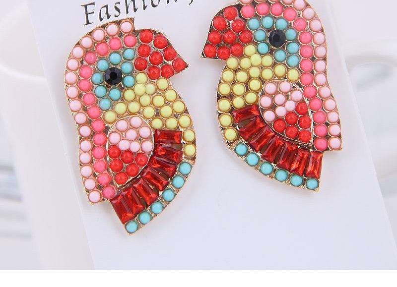 Fashion Yellow + Red Metal-studded Bird Earrings,Stud Earrings