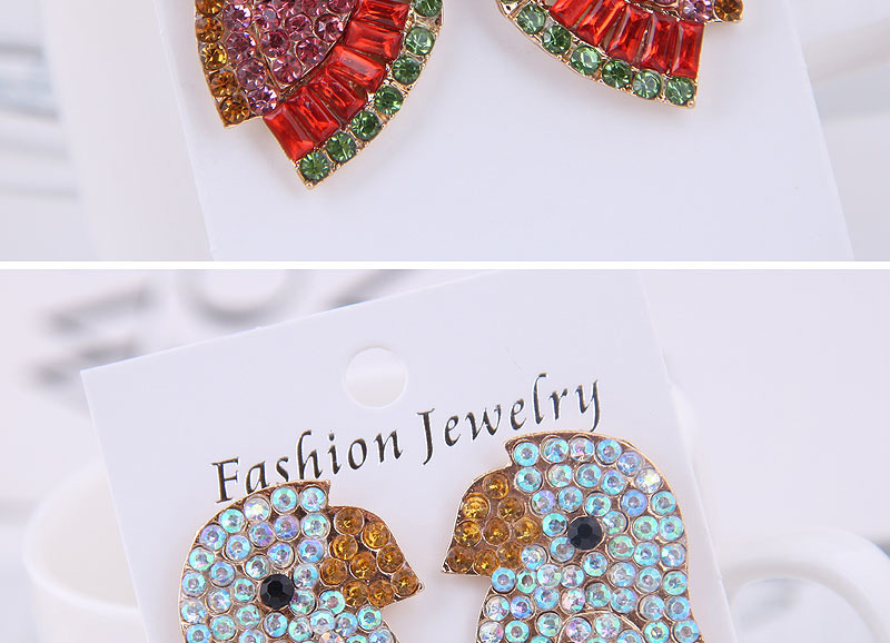 Fashion Red Metal-studded Bird Earrings,Stud Earrings