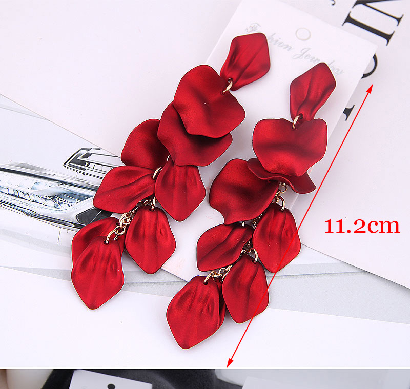 Fashion Red Exquisite Earrings With Rose Petals,Drop Earrings
