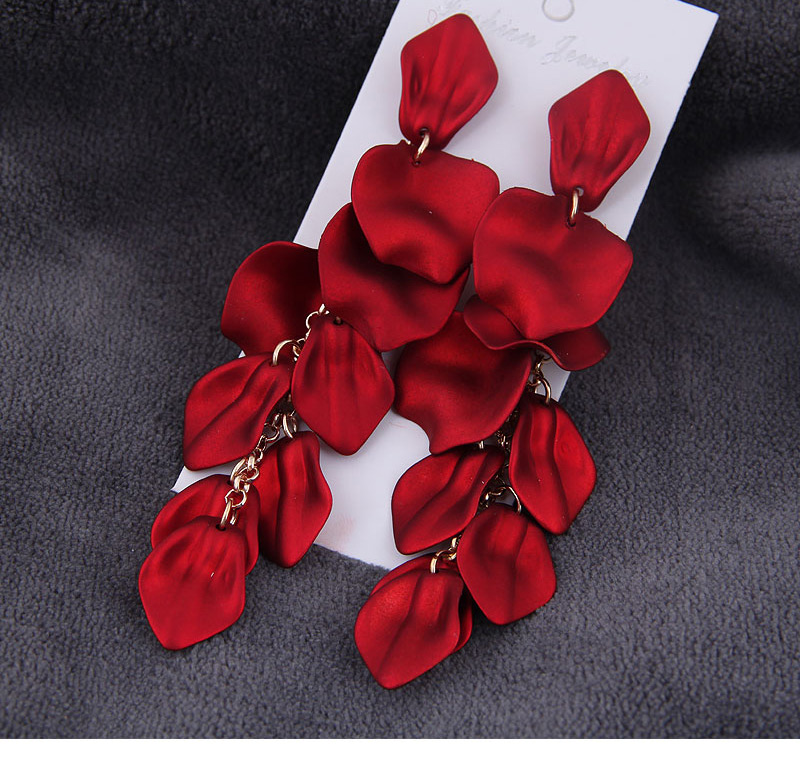 Fashion Red Exquisite Earrings With Rose Petals,Drop Earrings