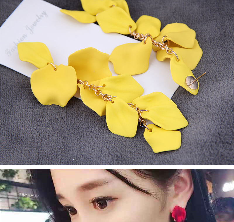 Fashion Yellow Exquisite Earrings With Rose Petals,Drop Earrings