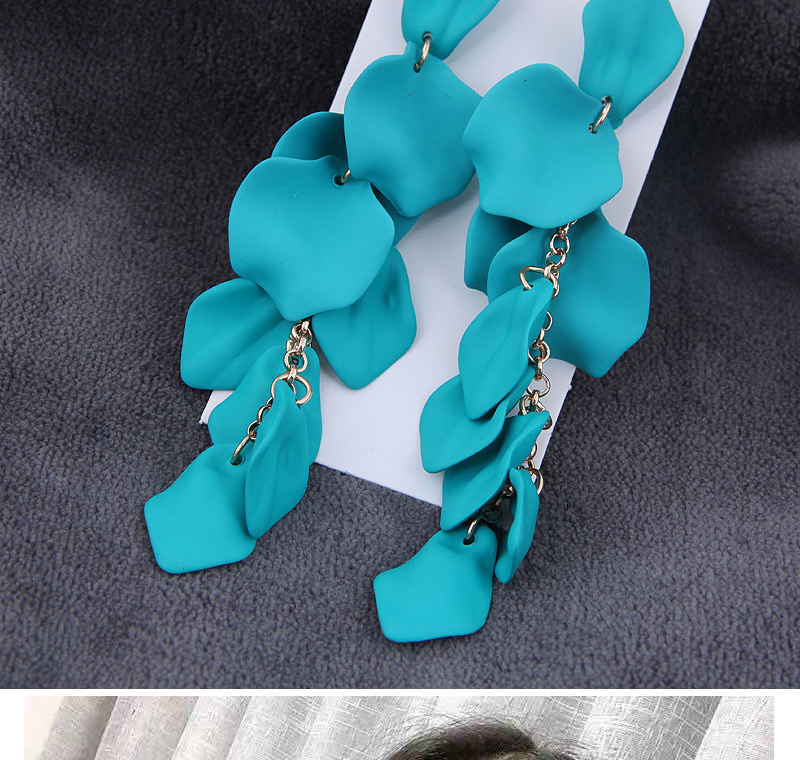 Fashion Blue Exquisite Earrings With Rose Petals,Drop Earrings