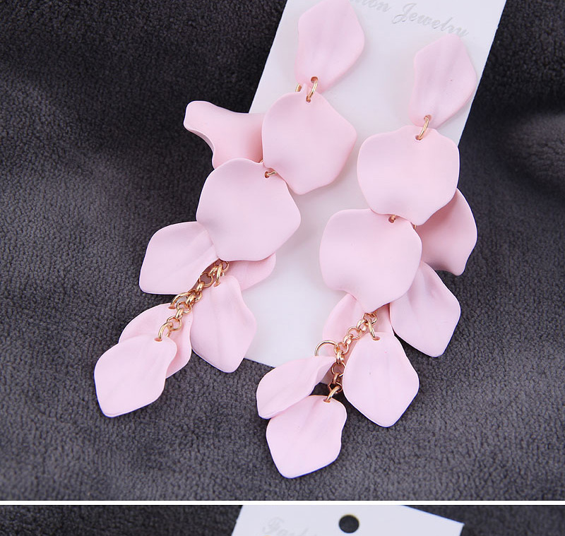 Fashion Pink Exquisite Earrings With Rose Petals,Drop Earrings
