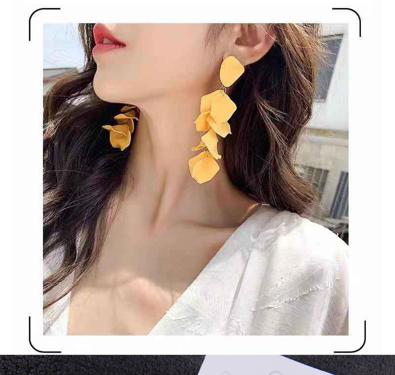 Fashion Yellow Exquisite Earrings With Rose Petals,Drop Earrings