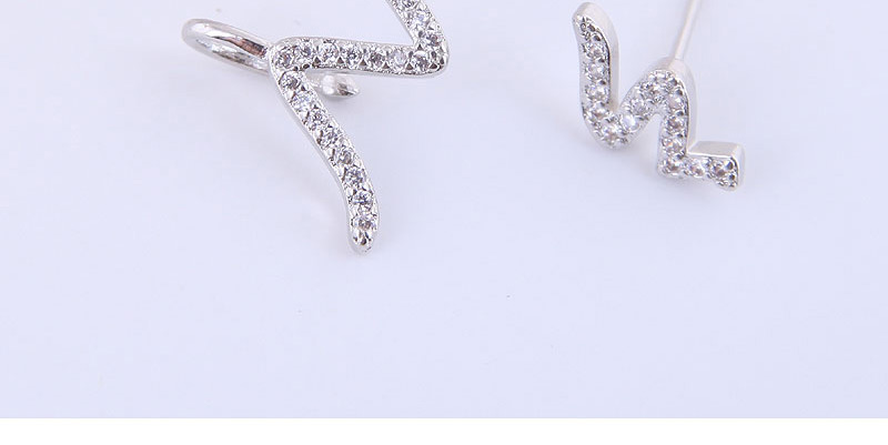 Fashion Silver Compact Flash Drill Ecg Asymmetric Earrings,Stud Earrings